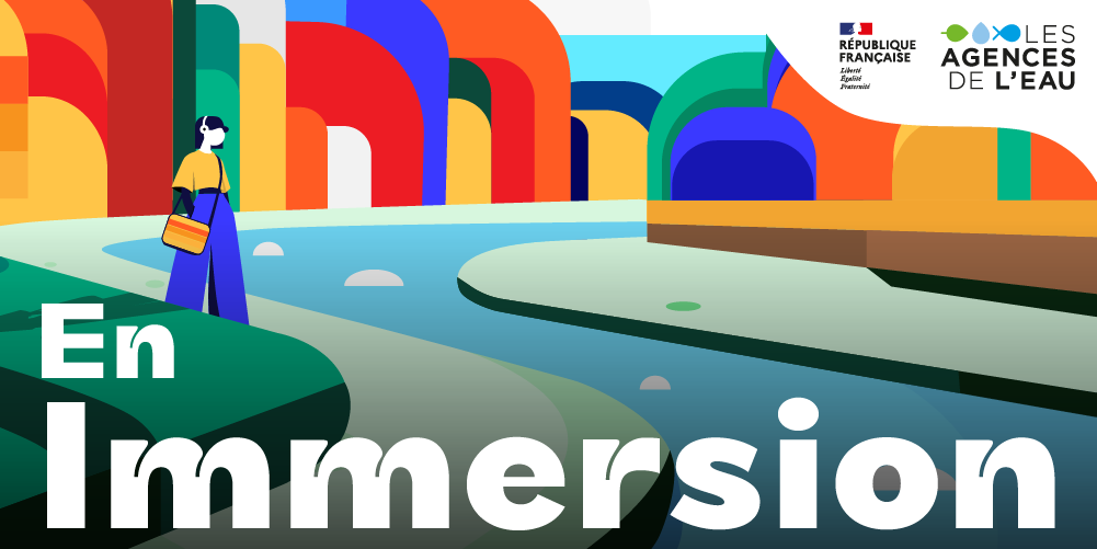 image colorée avec rivière illustrant le podcast des agences de l'eau